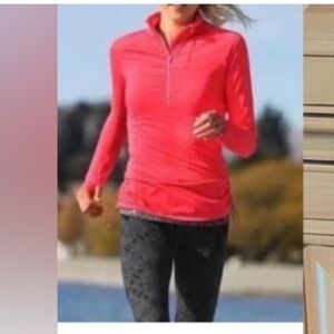 Athleta Spinner Half Zip Orange Long Sleeve Top. Size L. P/M